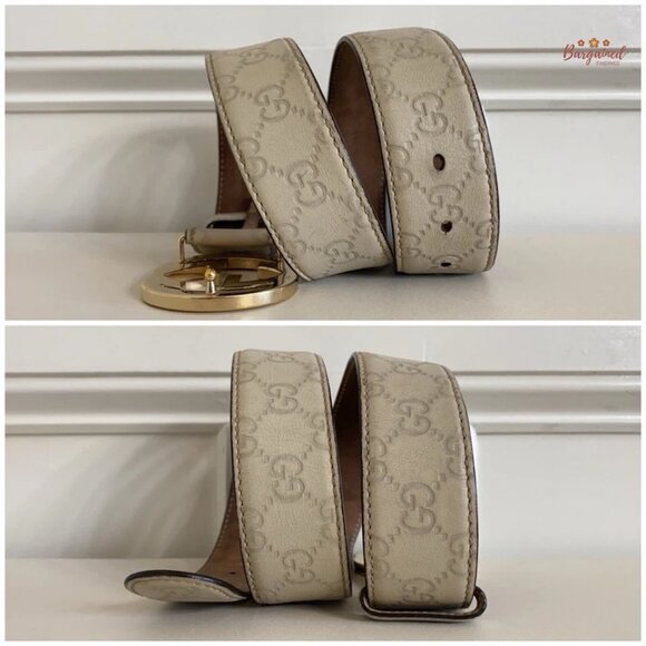 Authentic Gucci Cream Guccissima Leather Gold Interlocking G Buckle Belt 80/32 - Picture 8 of 13